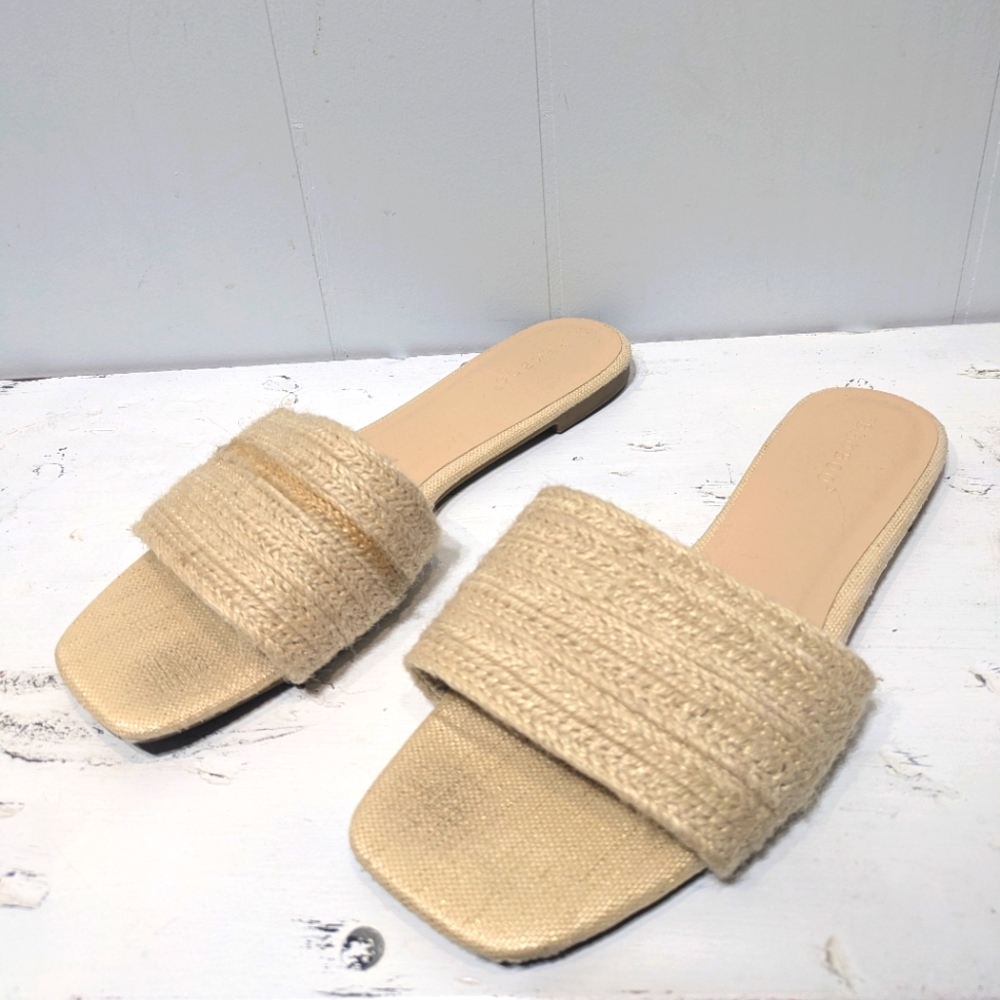 Bamboo Square Toe Women's Flat Slide Natural Jute Size 8 - Picture 2 of 5